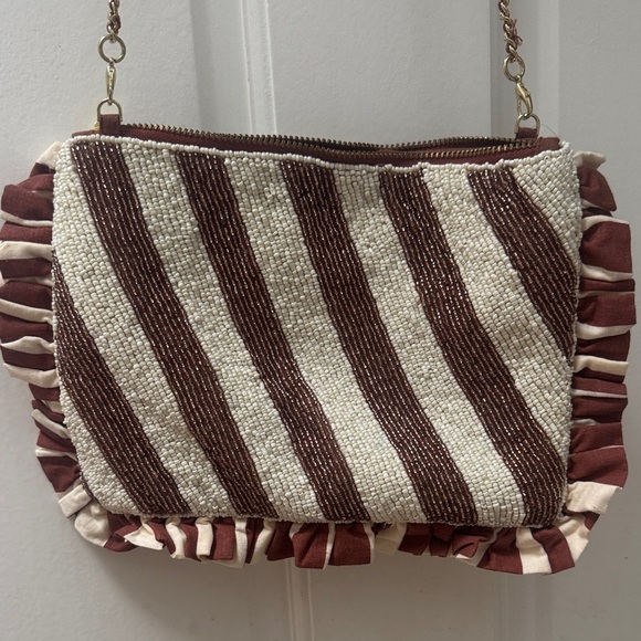 Anthropologie Beaded Crossbody Bag in Cream and Brown - Picture 5 of 6